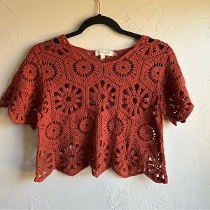 Crochet Open Knit Cotton Top Boho Cottagecore Earthy Festival Granola Beachy M